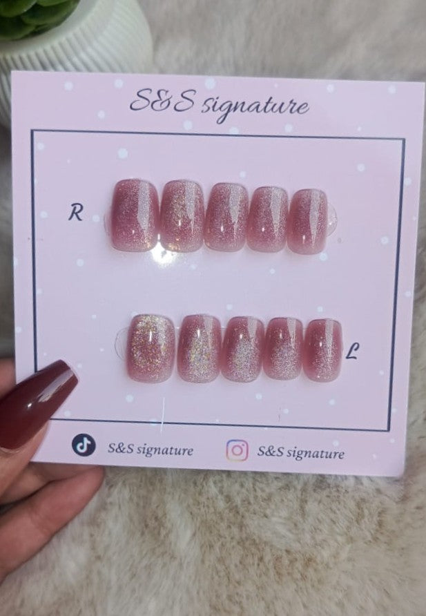 ✨ Rosy Glitter Glow – Press-On Nails ✨